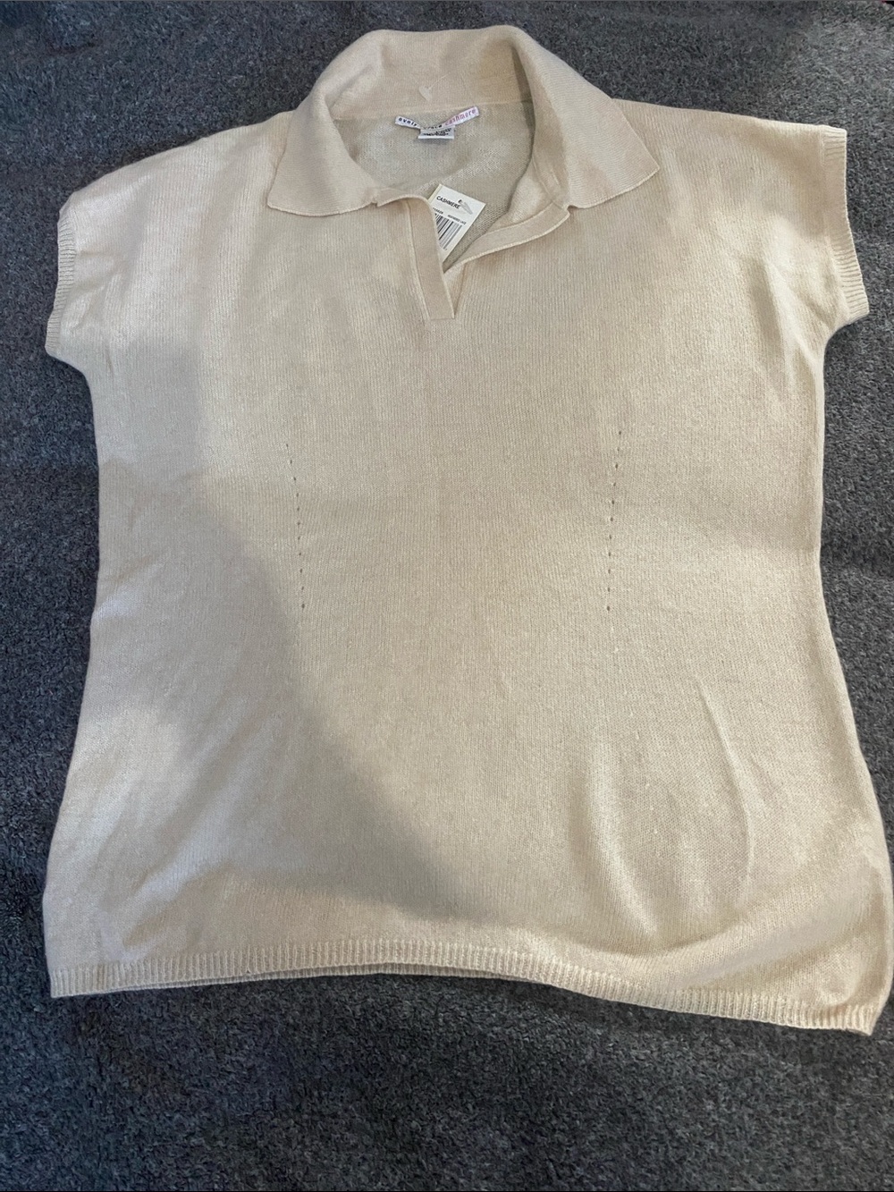 Light Beige Short Sleeve Polo Knit Top - Unbranded